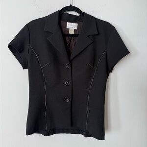 Vintage 90s XOXO Office Siren Contrast Stitch Button Up Short Sleeve Blazer Top